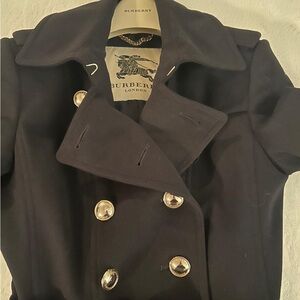 Burberry Navy Coat with Silver Buttons